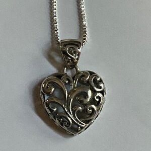 Intricate Open Filigree Sterling Silver Heart Pendant Necklace